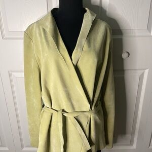 IOS Women's Wrap Suede Jacket Shacket in Light Green with Tie Sash Size Large